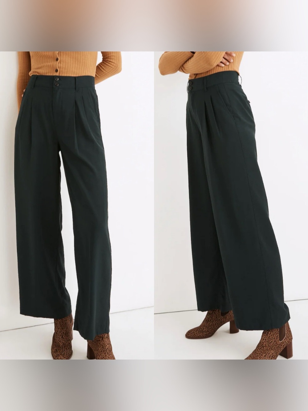 Madewell Drapey Pleated Tapered Wide Leg Pants Black Size 10